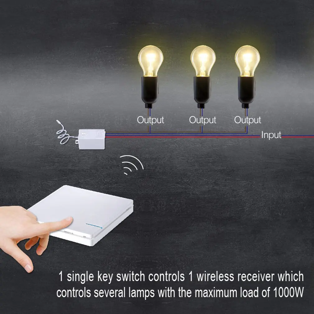 SW-K1&R02 86 Type RF Remote Wall Control Light Wireless Switch Waterproof Panel Home Switch One Button No Frame Drop Shipping