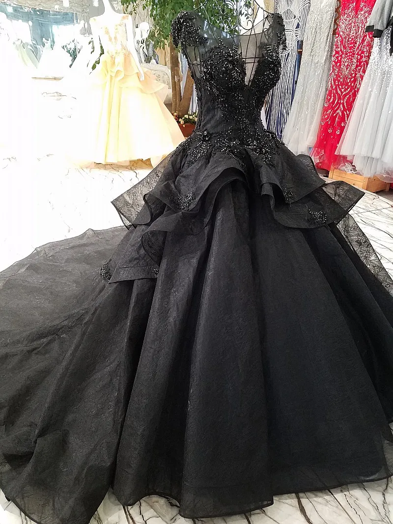 Настоящее фото элегантное черное бальное платье органза без рукавов Длинные вечерние платья с украшенное бисером с длиной до пола вечернее платье