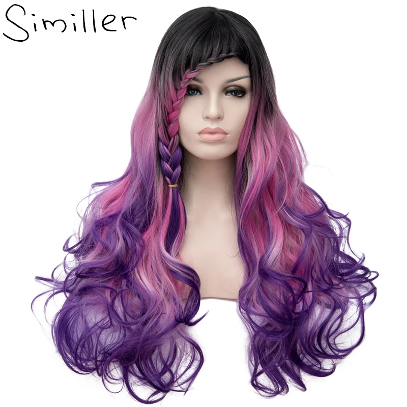 

Similler 28" 70cm Long Braided Pigtail Anime Cosplay Fancy Party Synthetic Costume Wig for Women Halloween Multi Color Highlight