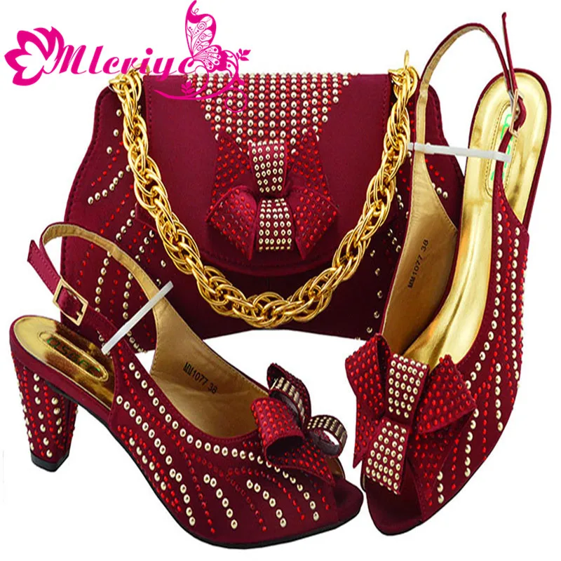 New Arrival Italian Shoes with Matching Bags 2019 Women Wedding Shoes and Bag Set MM1077 with Rhinestone Party Pumps