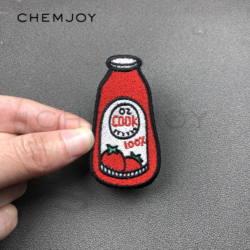 

Ketchup Bottle Clothes Sticker Fabric Badges Iron on Patch for Clothing Embroidery Applique Backpacks Patches Cute Anime Patch