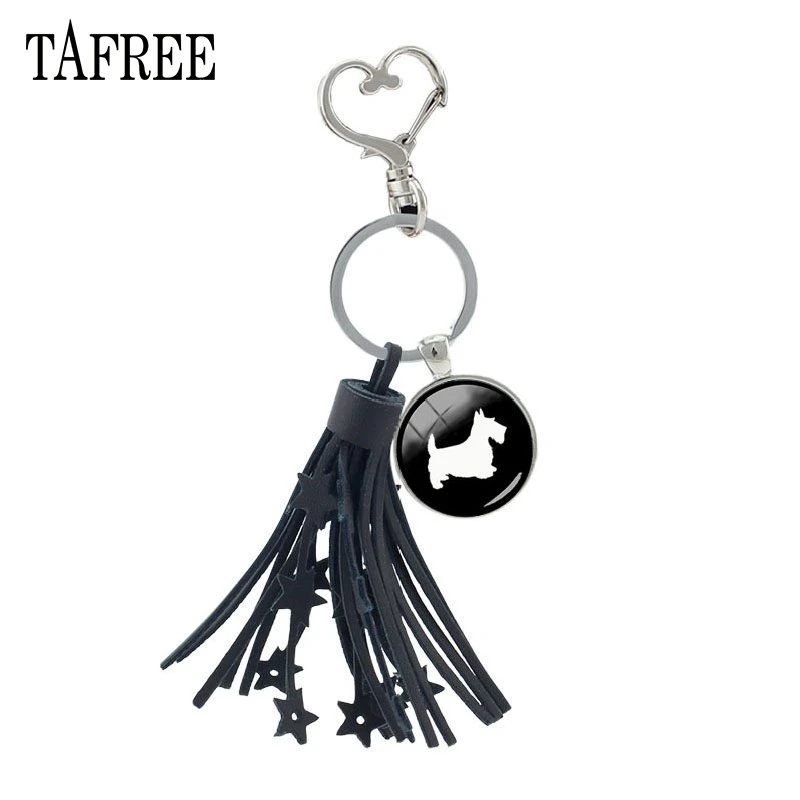 TAFREE животные собака Силуэт кисточка брелок стеклянный купол Подвеска Брелок