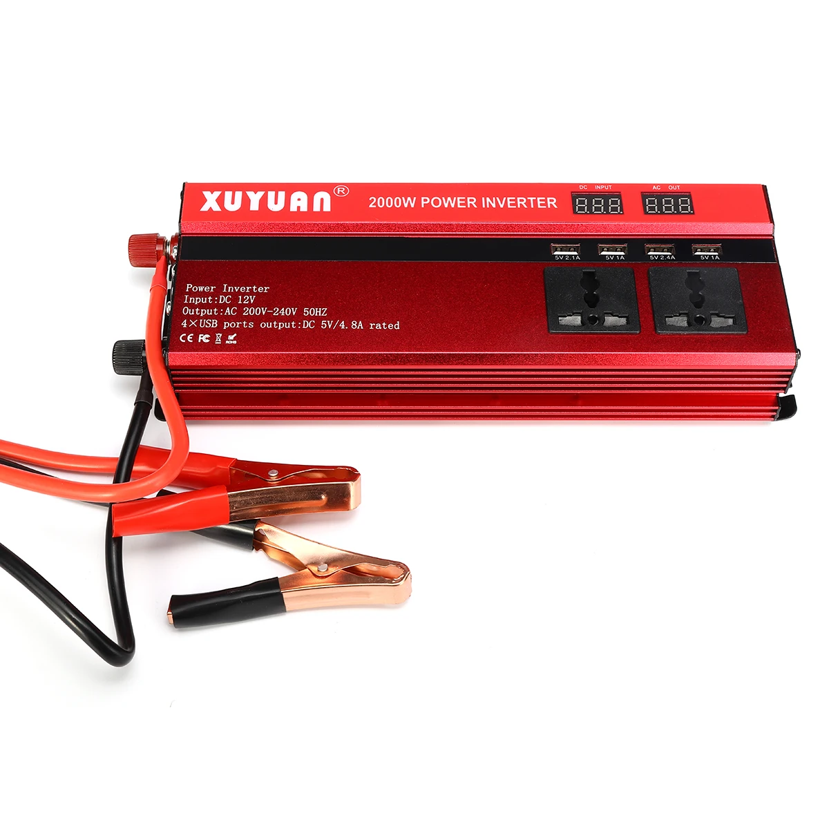 

2000W 4 UBS LED Display Power Inverter DC 12V to AC 220V LED 2 AC Outlets Converter Protective Circuit Ultra Compact Design