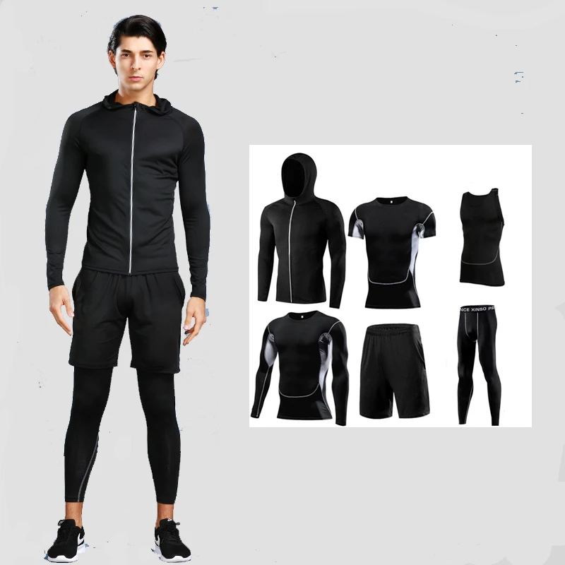 

6 PCS Sport Suit Men Running Sets 3PCS Warm Clothes 5PCS Compression Basketball Jogging Suit 4PCS Gym Fitness Running Sportswear