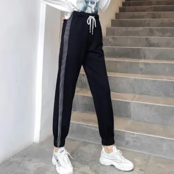 

Women's Pants Plus Size Sweat Pants Fashion Casual Colorful Rainbow Side-stripe Pants Female Loose Elastic Waist Chic Pockets