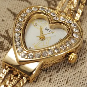 

New Brand Women Pearl Bracelet Watch Unique Design Heart Shape Dial Fashion Gold Ladies Dress Watches relogio original