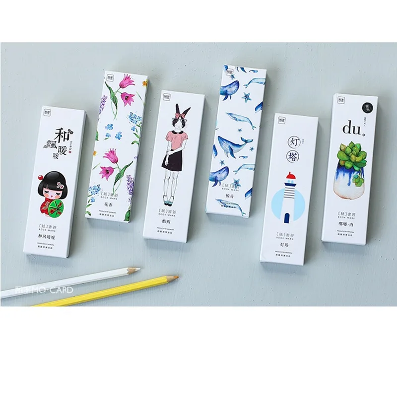 

30 pcs/set Original paper bookmark Japanese doll Whale Lighthouse book mark Stationery Office School supplies marcapaginas 6146