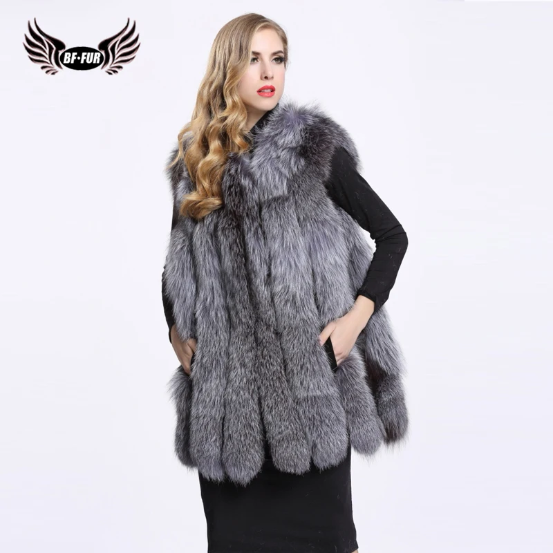 Naturelle Femmes Mode Vraie Longue D'hiver Fourrure Grey De Bffur Renard Véritable Gilet silver Bf Waistcoatl light v0012 red Veste Réel Natural CW1wCqXP