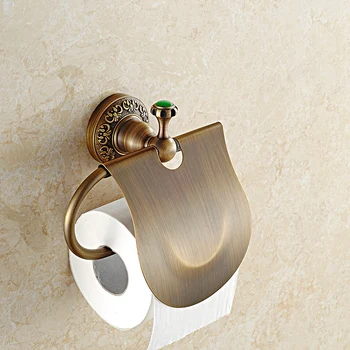 

Antique European Solid Brass Toilet Paper Holder Green Stone Tissue Holder Wall Mounted Bathroom Accessories