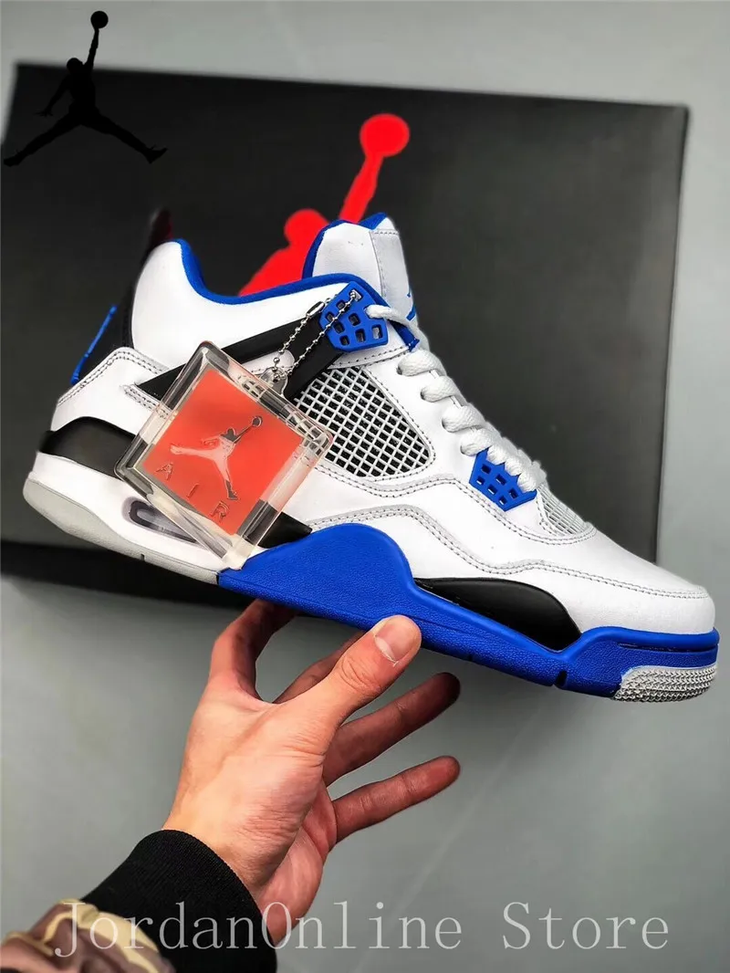 2019 Jordan 4 Ретро мужчины и женщины Баскетбольная обувь Мотоспорт от кроссовок белый/синий 308497-006 уличная спортивная обувь EUR36-45