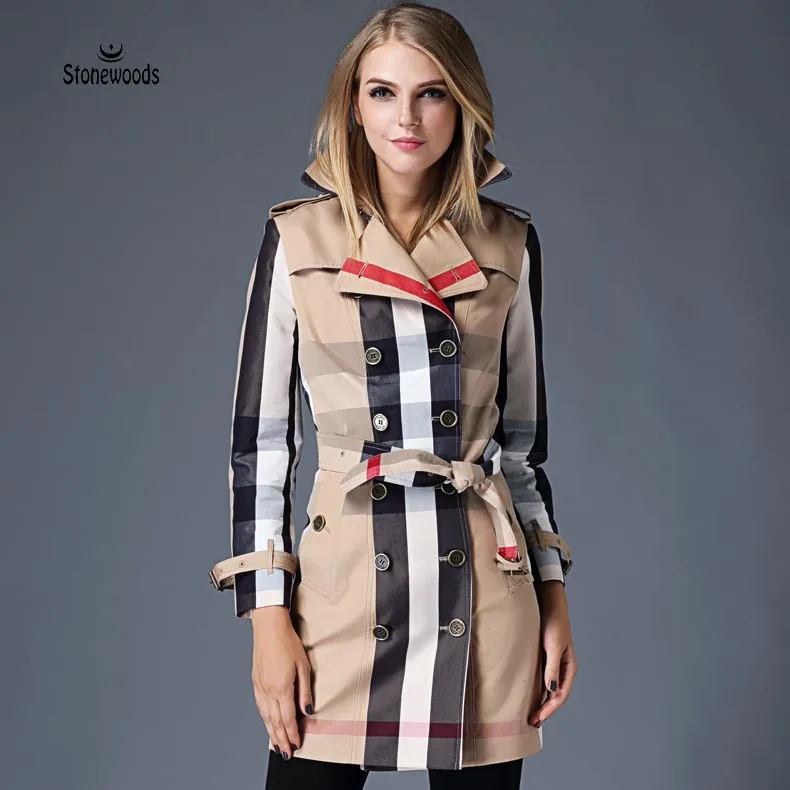Ladies Coats Women 2017 London Fashion Designer Brand Classic European Trench Coat khaki Double Breasted font