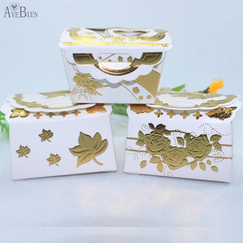 AVEBIEN 50pcs Candy Box Gold Flower Party Decoration Sweet