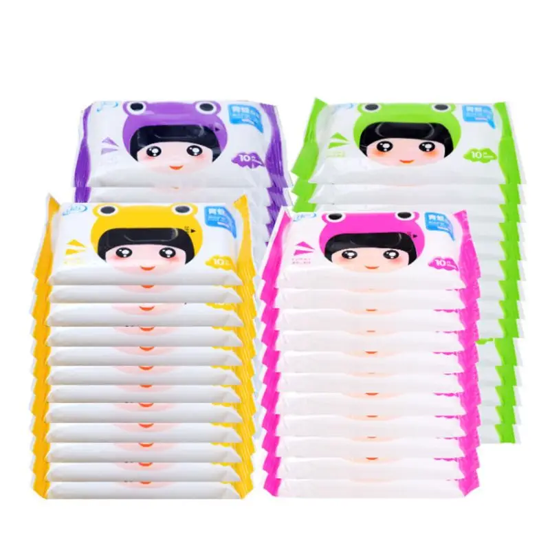 10 шт./пакет одноразовые спанлейс для взрослых детские влажные салфетки Милая мультяшная лягушка для путешествий для девочек портативные