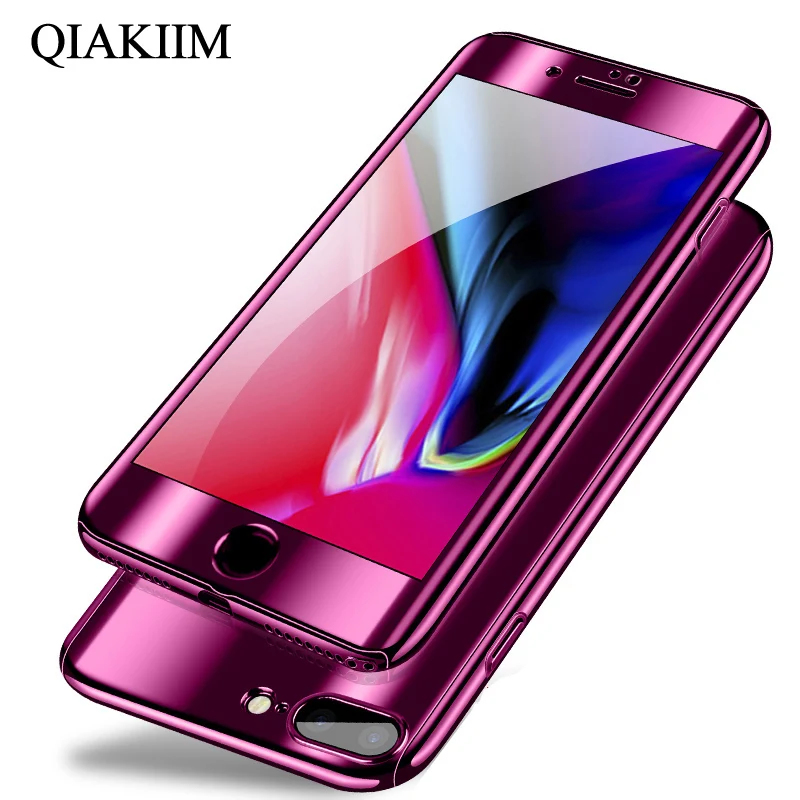 

360 Plating Mirror Case For iPhone X 8 7 6 6S Plus 5 Cover Full Protection Cases For Samsung Galaxy S7 S8 S9 Note 8 Shell + Film