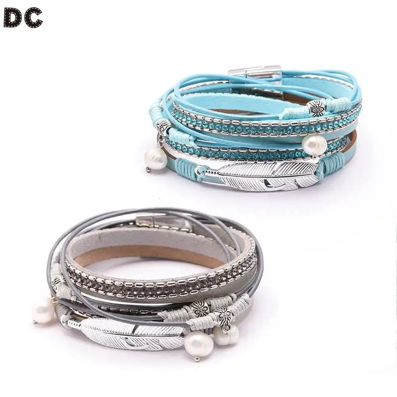 

DC Alloy Leaf Leather Women Bracelets Personality Fashion Jewelry Multi Layer Braceleets For Women Charm Female Trinket Gift
