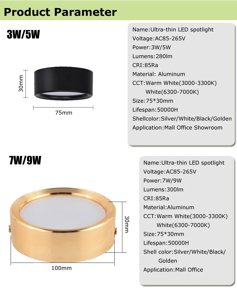 3W 5W 7W 9W Exposed Ultra-thin LED Mini spotlight AC85-265V Without Opening Holes For Showcase Corridor (7)