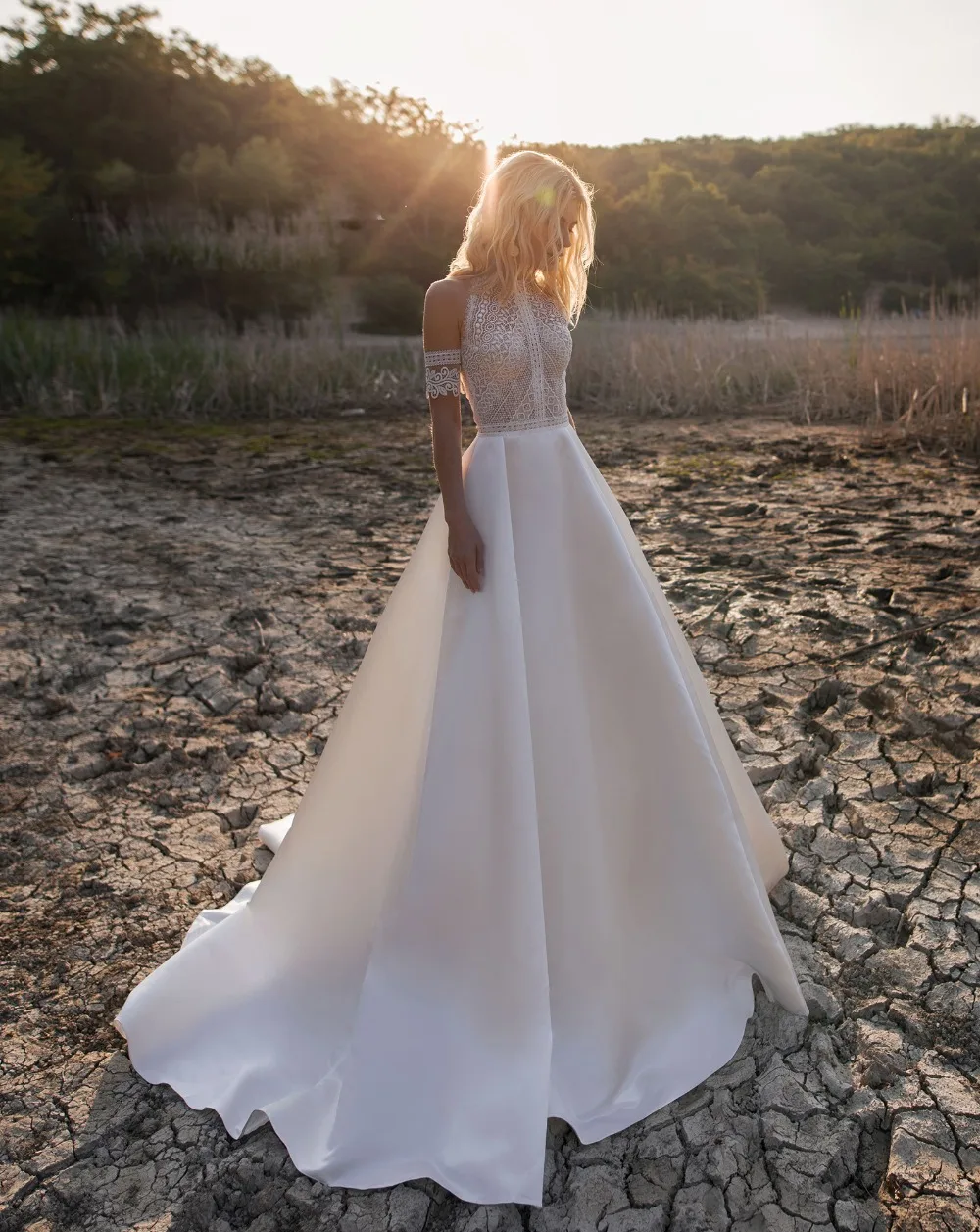 Богемное свадебное платье es жемчужные кружевные Сатиновые Свадебные платья с пуговицами на спине, Пляжное ТРАПЕЦИЕВИДНОЕ свадебное платье Robe De Mariee