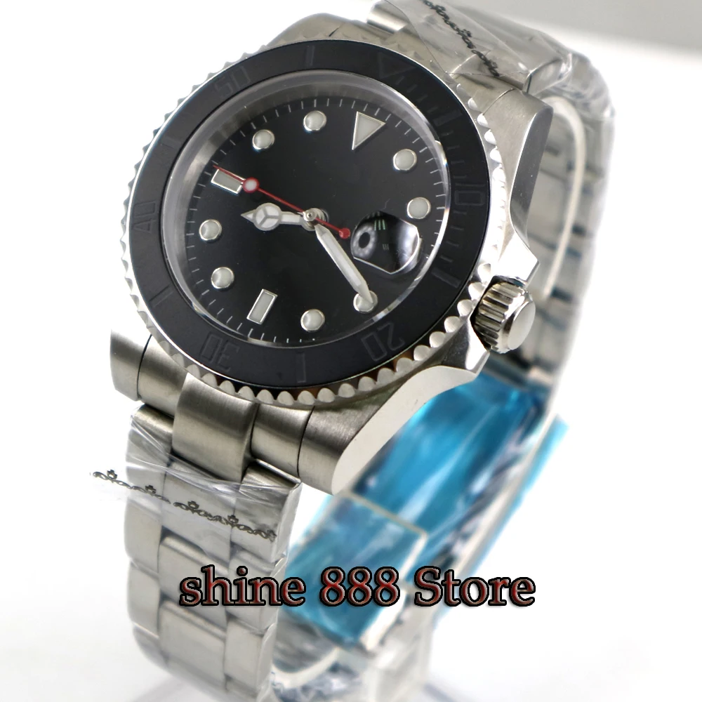 

40mm Bliger sterile black dial sapphire crystal date automatic movement mens watch