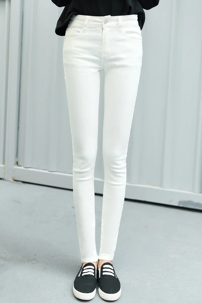 Новое поступление,, женские джинсовые брюки-карандаш от ведущего бренда, Стрейчевые джинсы с высокой талией, женские джинсы с высокой талией - Цвет: white