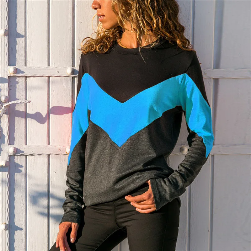 

Long Sleeves Geometric Print Women's T-shirts 2019 Spring and Autumn Casual O Neck Patchwork Tops Tees Clothes Female tShit