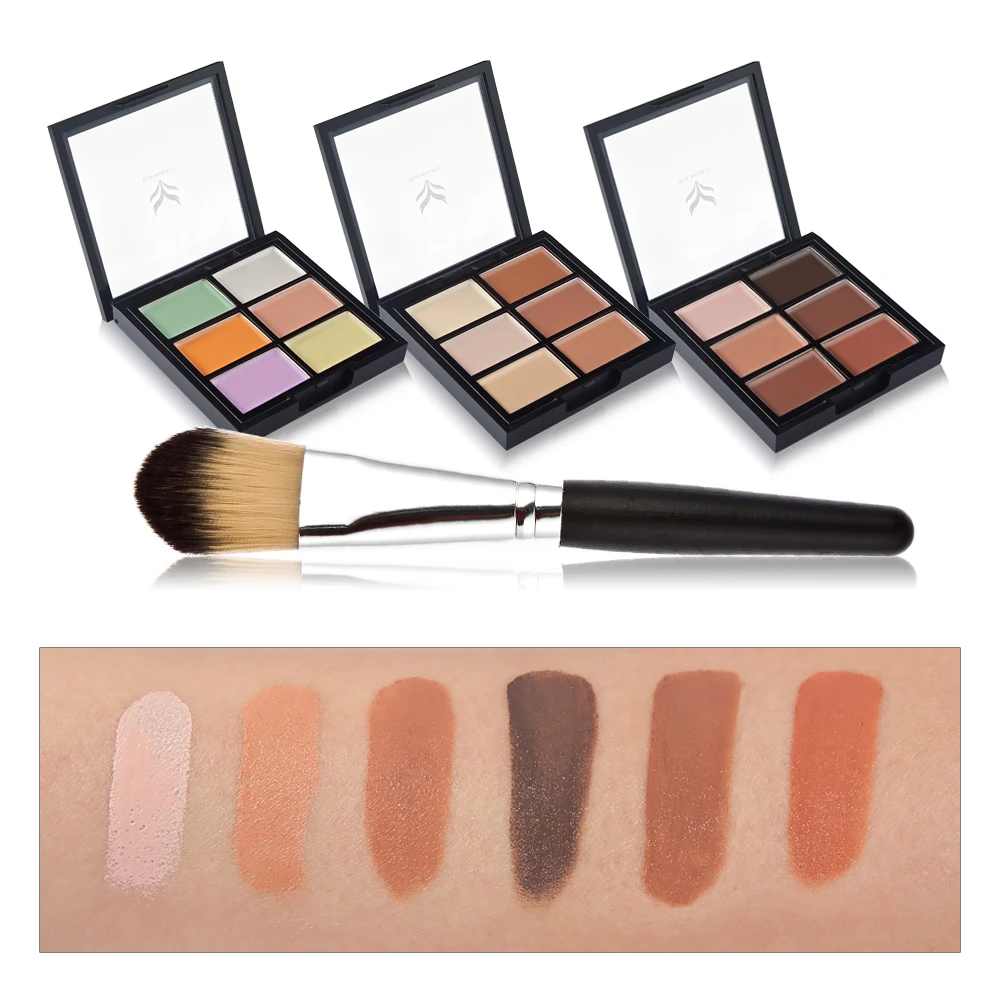 

Huamianli 6 Color Waterproof Face Cosmetics Kits Concealer Palette Primer Combination Brush Nude Makeup Face Cream Contour