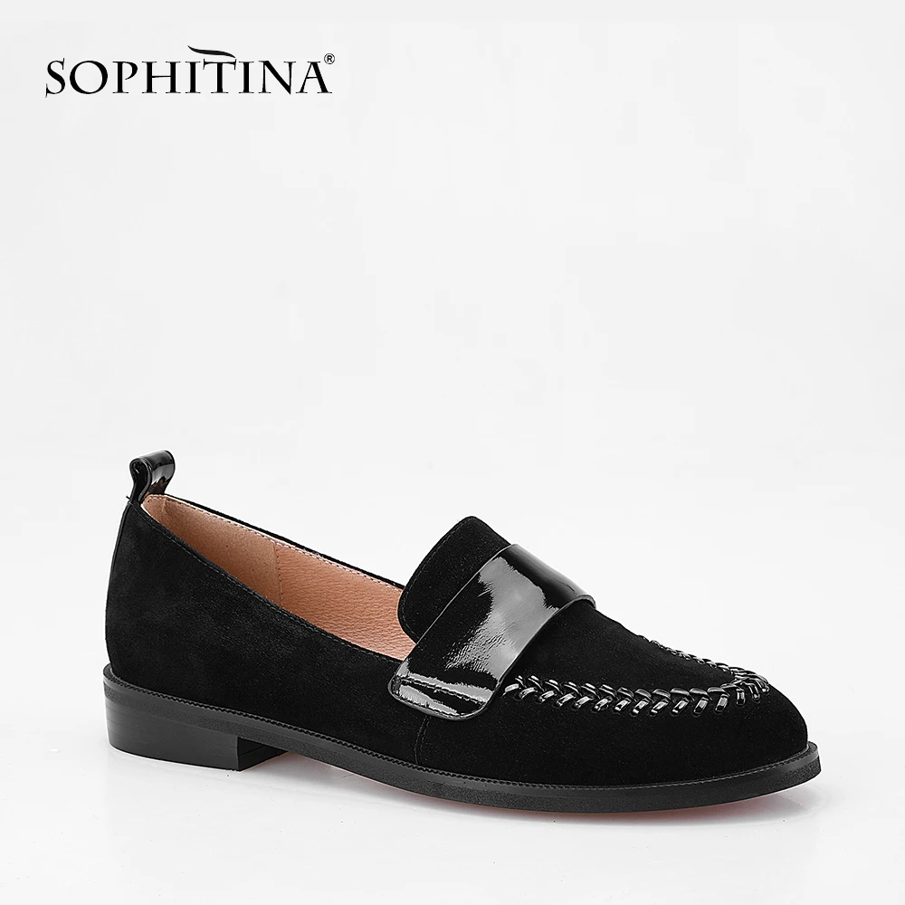 

SOPHITINA Black Basic Loafers Kid Suede Elegant Round Toe Handmade Leisure Shoes 2019 Autumn Slip-on Soft Office Lady Flats P59