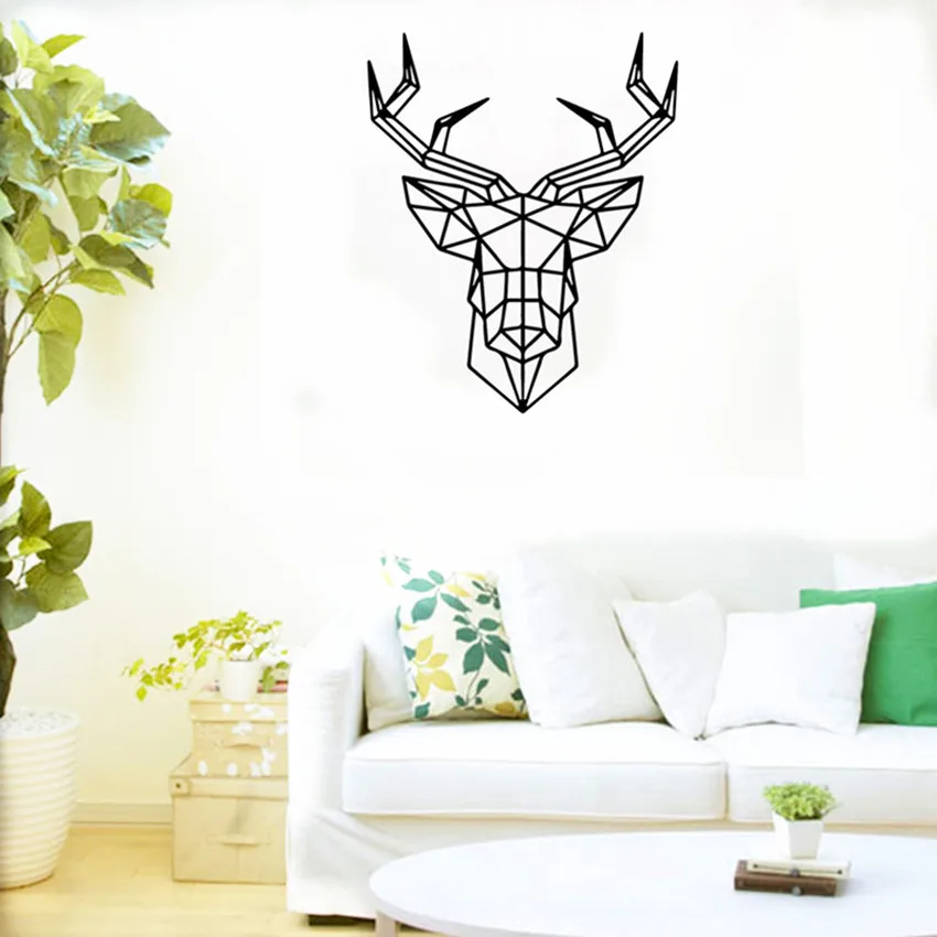 2016 New Design Geometric Deer Head Wall Sticker Geometry Animal Series Decals 3D Vinyl Wall Art ...