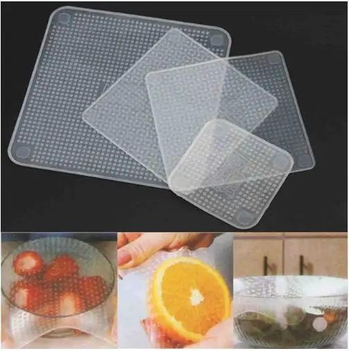 

4pcs Reusable Silicone Food Fresh Keeping Stretch Wrap Seal Film Bowl Cover Home Storage Organization Kitchen Tools Food Cover