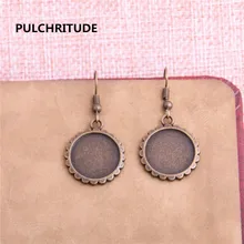 PULCHRITUDE 20PCS Fit 16mm Dia Alloy Antique Bronze Round Cabochon Setting Earring Base Fit For Dangle Earring DIY T0634
