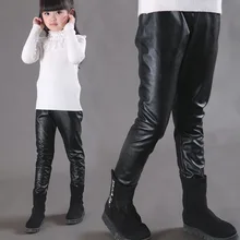 Детская одежда; зимние леггинсы из искусственной кожи для девочек; популярные корейские брюки для девочек; утепленные плюшевые детские штаны; Цвет Черный