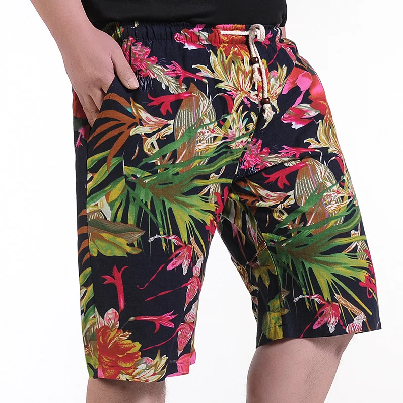 Men's Summer Linen Shorts Men Large Size Casual Shorts New Fashion Male Loose Beach Shorts Floral Casual Shorts Size 8XL