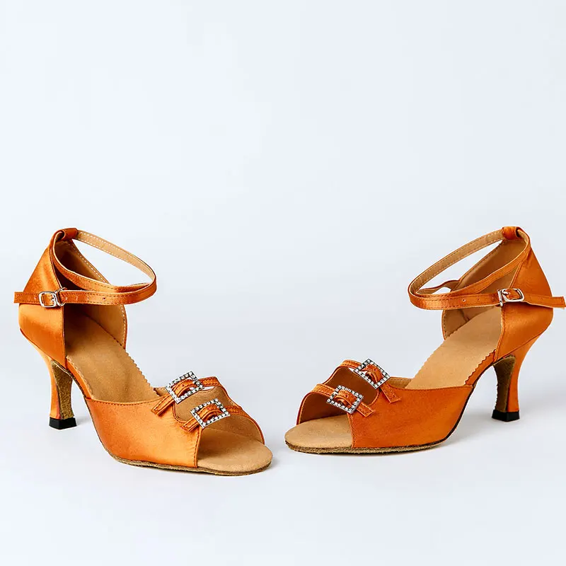 

New Women Ladies Latin Tango Dance Dancing Shoes Open Toe Satin Latin Dance Performance Heels Salsa Shoes for Indoor