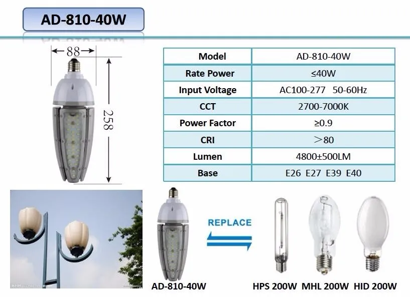 10 шт./лот 30 Вт E40 E27 E26 E39 светодиодный уличный фонарь в форме кукурузного початка светодиодные фонари для сада лампа HPS CFL замена кукурузы светодиодный лампы DHL
