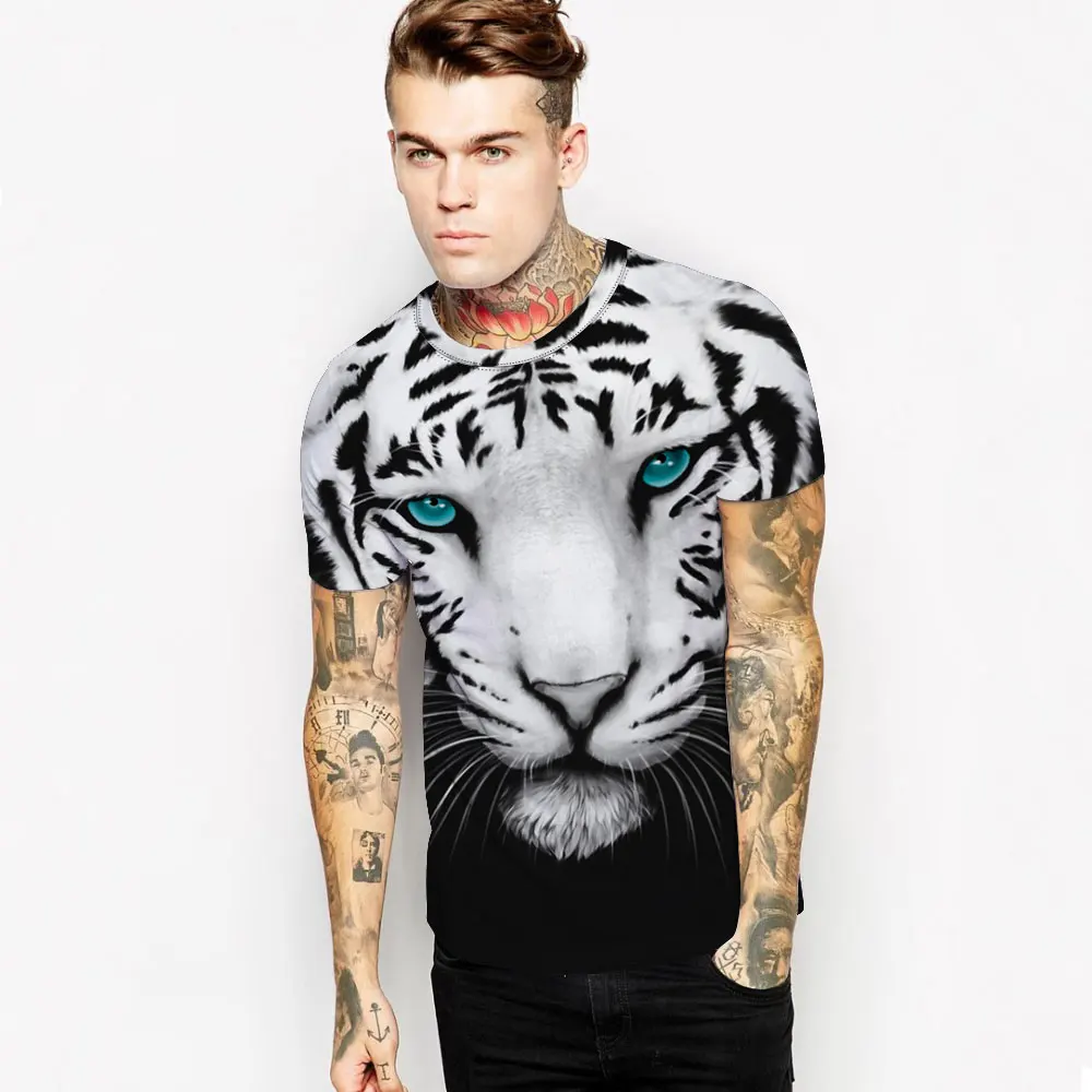 Летняя Повседневная Женская футболка унисекс с коротким рукавом и принтом дикого кабана, белого тигра, волка, собаки