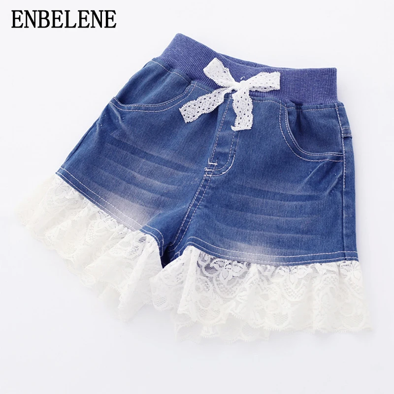 2018 summer baby girls fashion lace hem jean shorts for children cotton