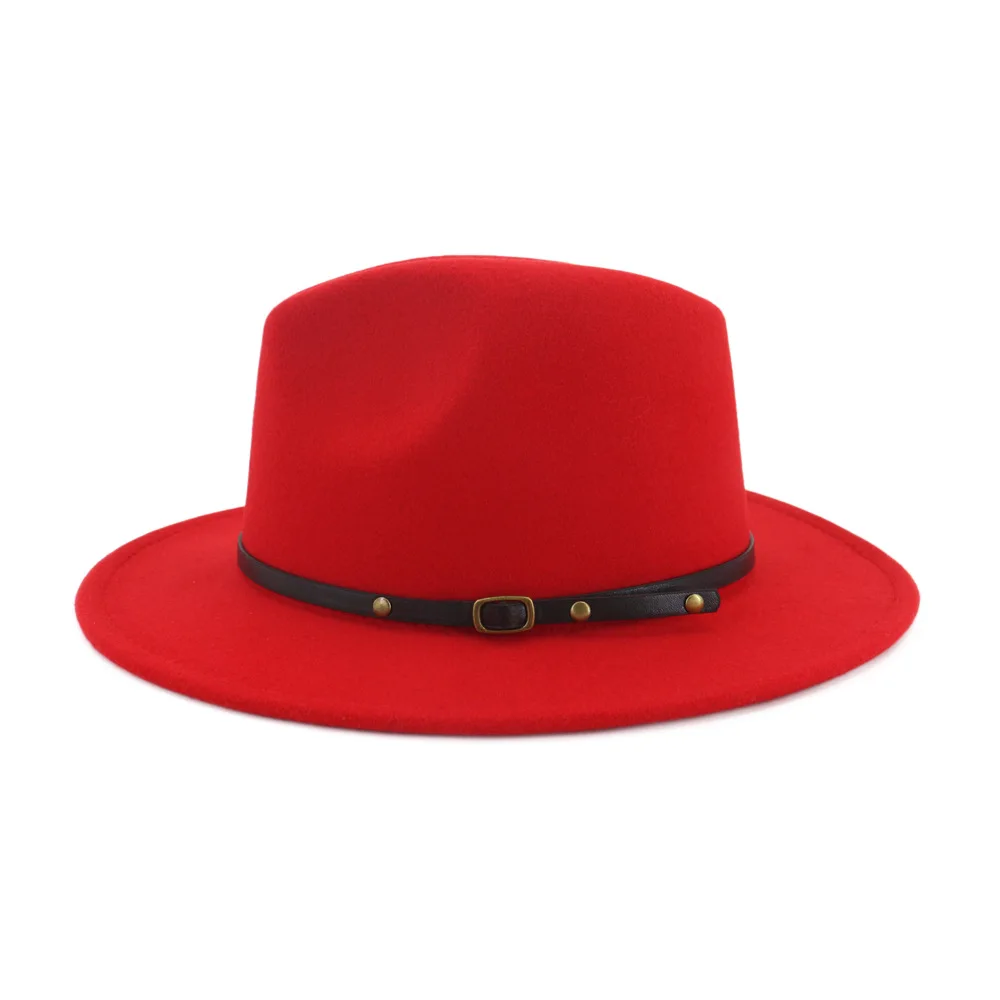 QIUBOSS черная красная Лоскутная шерстяная фетровая джазовая фетровая шляпа с пряжкой для женщин унисекс с широкими полями Панама Трилби ковбой Кепка Панама