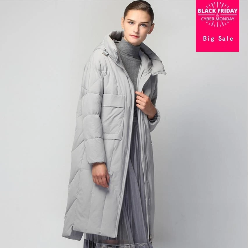 Зимняя Модная брендовая Женская куртка-пуховик выше колена на 95% белом утином пуху, тонкий теплый пуховик с капюшоном и карманами, wq621