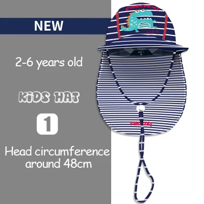 От 2 до 12 лет, Детская летняя пляжная кепка с УФ-защитой, детская шапка для мальчиков и девочек, детские кепки от солнца, шапочка для плавания, дышащая, защита шеи, для улицы - Цвет: Stripe dinosaur S