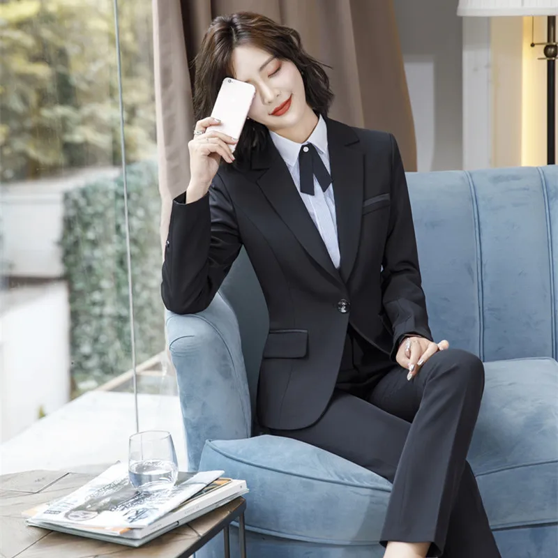IZICFLY Spring Black Blazer Feminino Female Uniform Business Suits with Trouser Elegant Slim Office Suits for Women Clothing 4XL