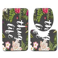 Нескользящие Для ванной Коврики комплект 3 шт. Творческий цветочным узором Ванная комната Ковры Нескользящие душ Коврики и туалет Коврики Наборы для ухода за кожей