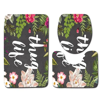 

Anti Slip Bath Mat Set 3pcs Creative Flower Pattern Bathroom Rug Non Slip Shower Mat and Toilet Mat Sets