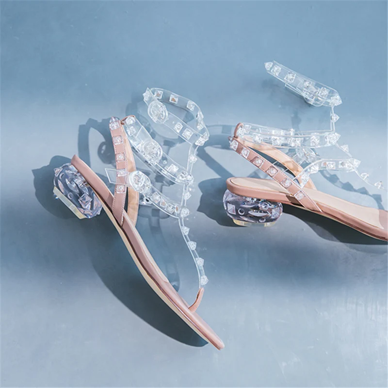 Gladiateur Femme Eunice Rivets String Choo sangles As Femmes Style 2018 Talons Étrange Sandales Transparent Pvc Picture Med T D'été xa5WYqZwR