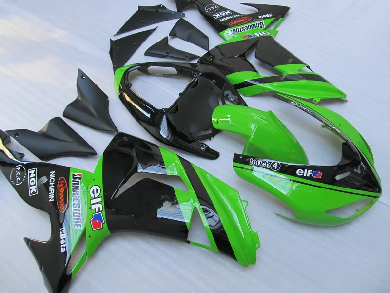 100% подходит для Kawasaki Обтекатели Ninja ZX 10R 2006 2007 Зеленый Черный ABS обтекатель