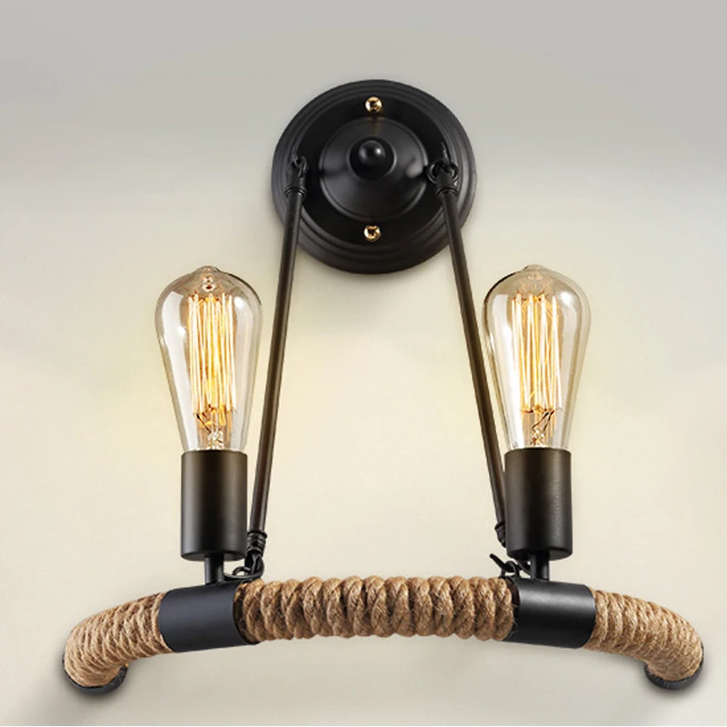 

Brief American Vintage Hemp Rope Wall Lamps Loft Wall Lights For Art Gallery/ Bar/ Restaurant HM42