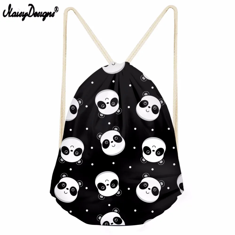 NOISYDESIGNS 3D Lovely Panda Pattern Printing Men Drawstring Bag Women Mochila Infantil Kids Girls Cute Animal