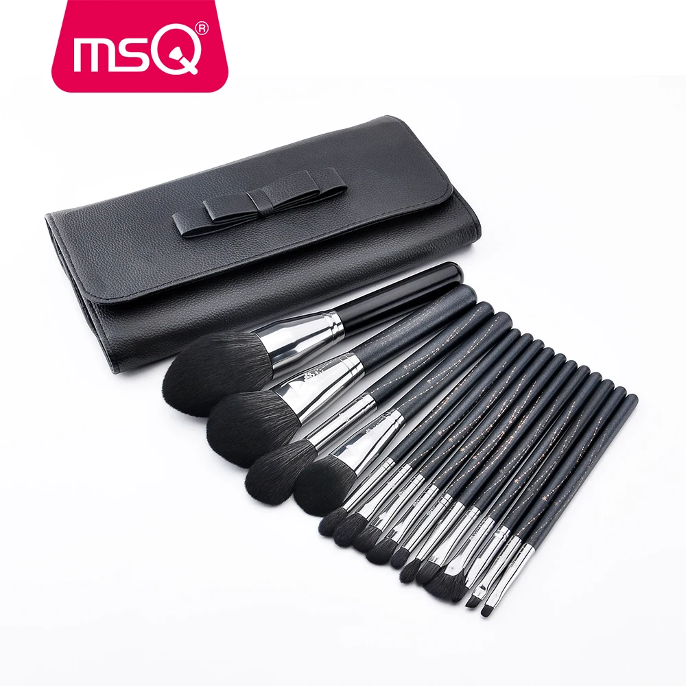MSQ 15pcs Professional Makeup Brushes Set Eyeshadow Foundation Powder Make Up Brushes Set Synthetic Hair With PU Leather Case