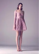 Staubige Rosa Langen Ärmeln Mini Short Prom Cocktailkleider A-line Mädchen Sexy Sheer Cocktailkleider Robe De Cocktail Neue 2016