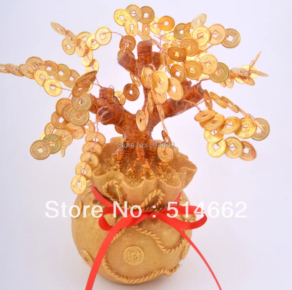 

Feng Shui Citrine/ Gold coins Money Tree with Chinese Coin Bag Wealth