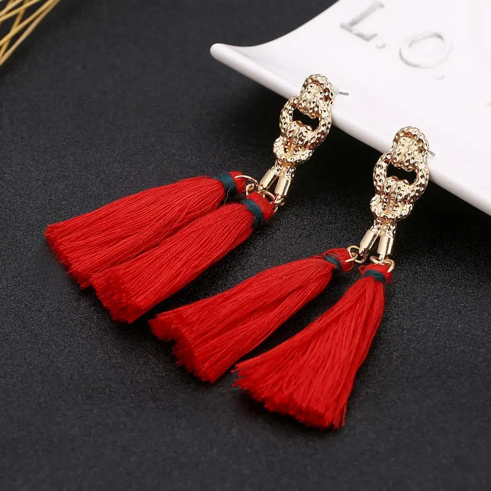 Bohemian Red Long Tassel Earrings Handmade Drops Pendant For Women Statement Earrings Dangle