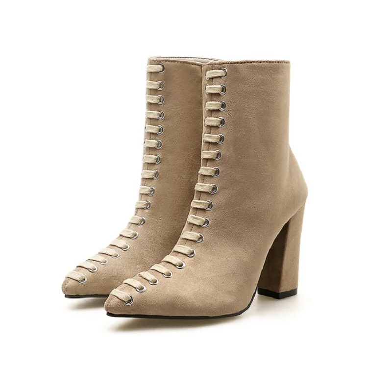 2019 new suede pointed thick with European and American foreign trade women's boots beige 0216
